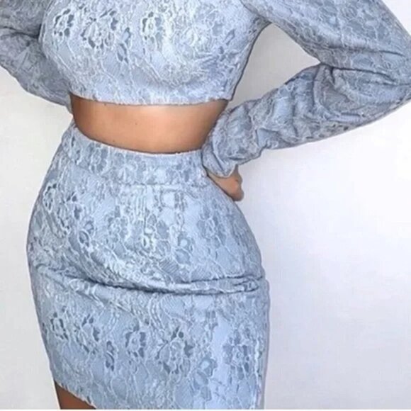 NWT Naked Wardrobe Lace Brocade Blue Mini Skirt - Picture 2 of 7